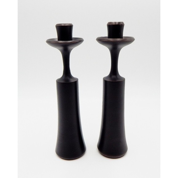 Dansk Brown Bronzed Iron Candlesticks JHQ Jens H. Quistgaard Pair MCM Box